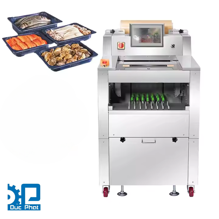Máy bọc khay hải sản bán tự động