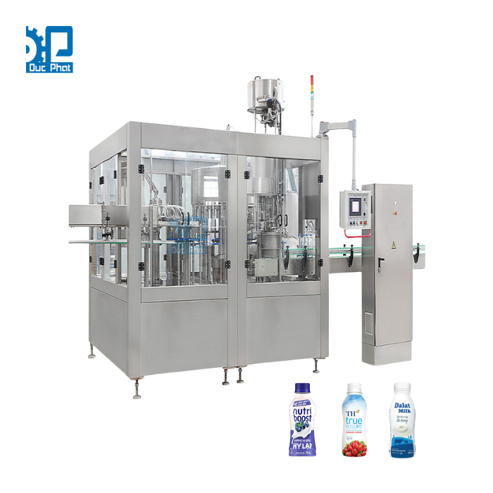 Máy chiết rót đóng nắp sữa chua uống chai to