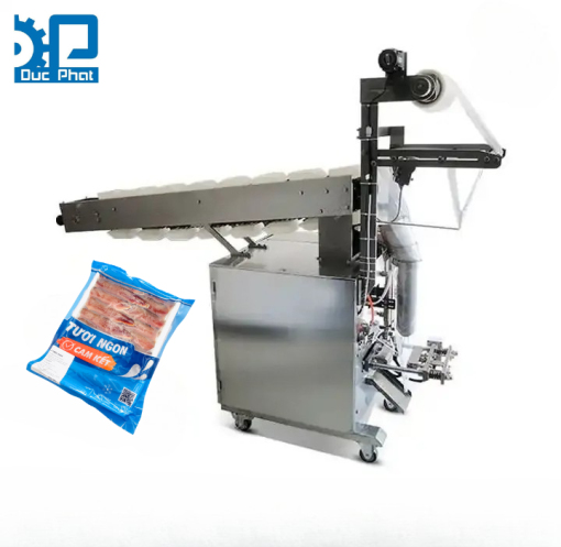 Máy đóng gói hải sản đông lạnh túi bụng- máy băng tải gầu