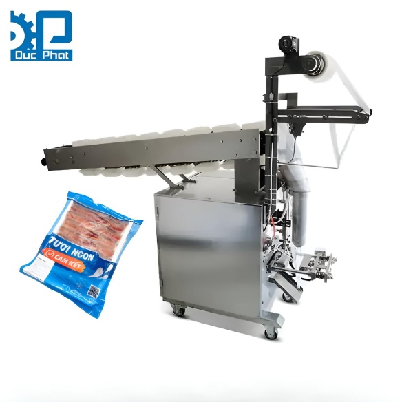 Máy đóng gói hải sản đông lạnh túi bụng- máy băng tải gầu