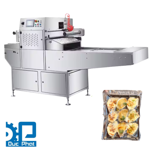 Máy đóng gói khay hàu sữa, hến chút chân không bán tự động