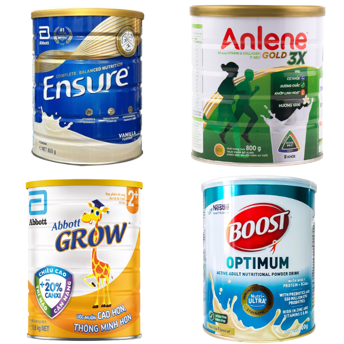 Các loại sữa bột đóng lon thiếc