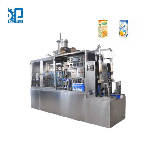Máy chiết rót nước hoa quả hộp giấy bán tự động