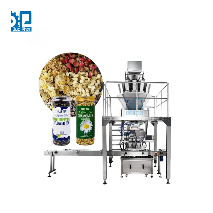 Máy đóng gói trà hoa lọ nhựa nắp vặn