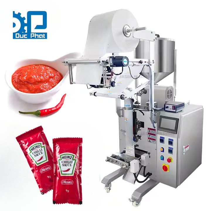 Máy đóng gói tương ớt , tương cà túi bụng máng cổ áo