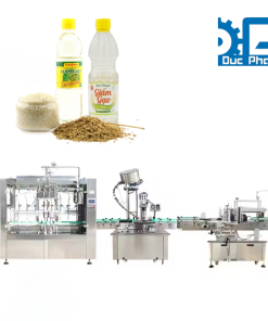 Máy chiết, xoắn nắp, dãn nhãn chai giấm gạo tự động