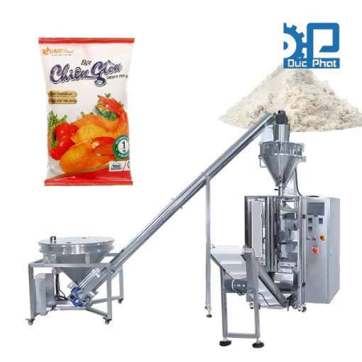 Máy đóng gói bột chiên giòn, chiên xù túi bụng máng có cổ áo (>200gam)