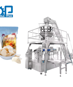 Máy đóng gói phồng tôm túi zip cân Rotary cấp liệu tự động