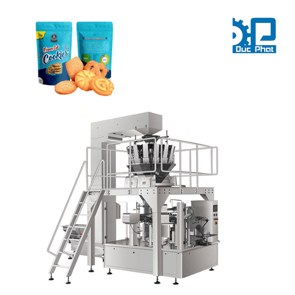 Máy đóng gói túi bánh quy - túi có sẵn - định lượng rotary+cấp liệu tự động