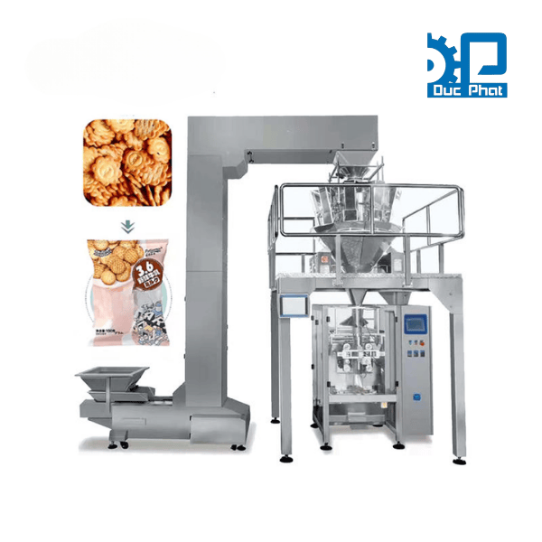 Máy đóng gói túi bánh quy, túi to, máng cổ áo, định lượng rotary+cấp liệu tự động