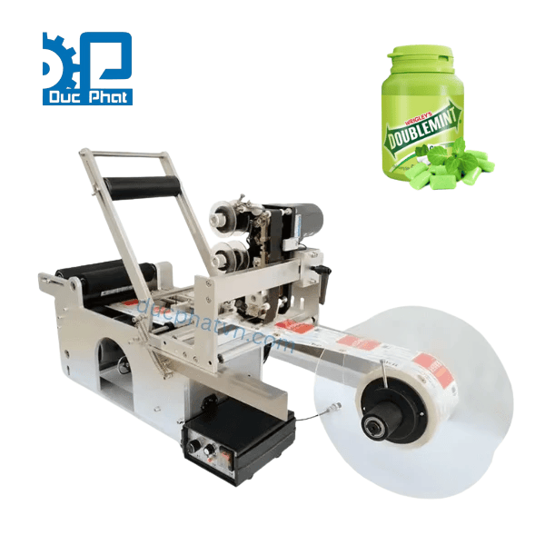 Máy dán nhãn lọ tròn bánh kẹo bán tự động 