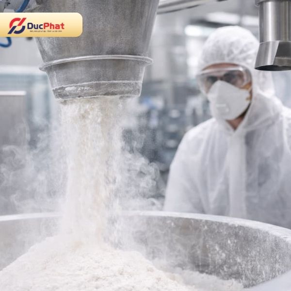 Bột gia vị, ớt, tiêu có kích thước hạt nhỏ, dễ phát tán vào không khí khi cấp liệu và đóng gói Bột gia vị, ớt, tiêu có kích thước hạt nhỏ, dễ phát tán vào không khí khi cấp liệu và đóng gói